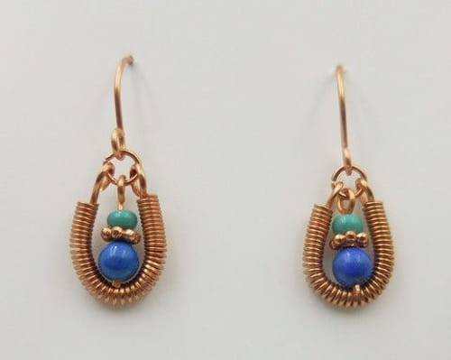 Click to view detail for DKC-1014 Earrings Copper, Blue & Turquoise Beads  $60